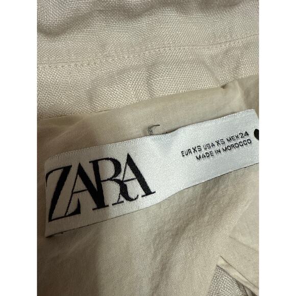 Zara Linen Beige Tan One Button Notch Collar Long Sleeve Blazer Coat Jacket XS - Picture 3 of 3